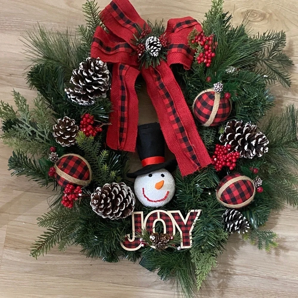 Festive Christmas Holiday Wreath with Red Accents